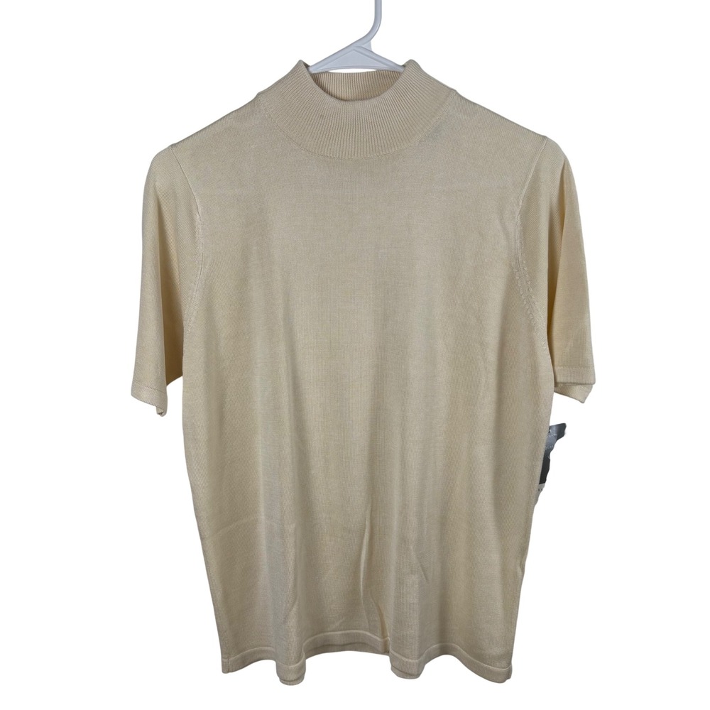 NWT Lord & Taylor Silk Sweater Women's PL Cream Mock Neck Short Sleeve Capsule